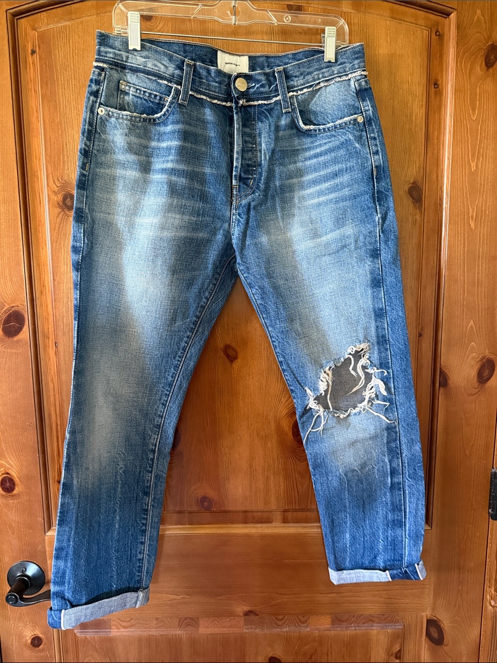 Current/Elliott Distressed Blue Boyfriend Jeans